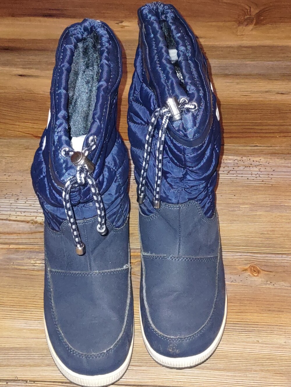 Nautica Navy Quilted Ankle Winter Boots with Drawstring